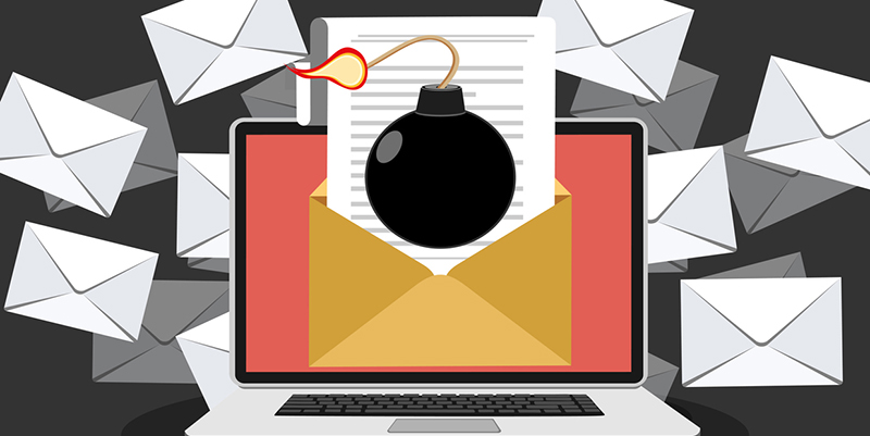 Concept of virus, piracy, hacking and security.  Website banner of e-mail protection, anti-malware software. Flat vector illustration.